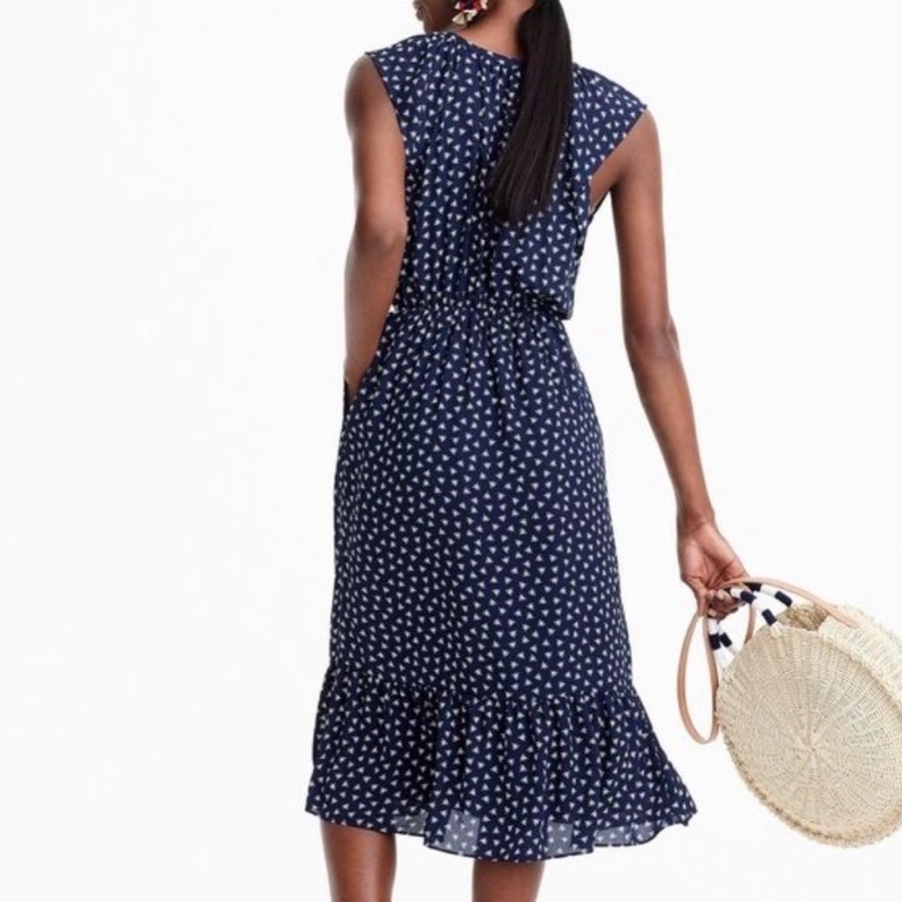 J Crew Mercantile Blue Dragonfly Print Navy White Midi Dress Size Large - Picture 2 of 14